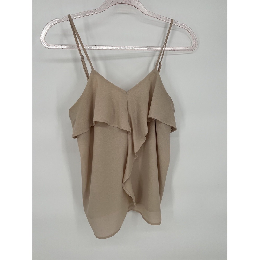 Monteau Tank Shirt Ruffle Beige Sexy‎ Spaghetti Strap Womens Teen Size M